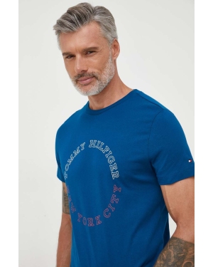 Tommy Hilfiger t-shirt bawełniany kolor niebieski z nadrukiem
