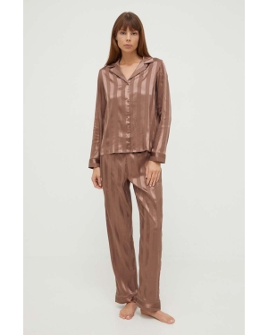 Tommy Hilfiger piżama damska kolor brązowy satynowa