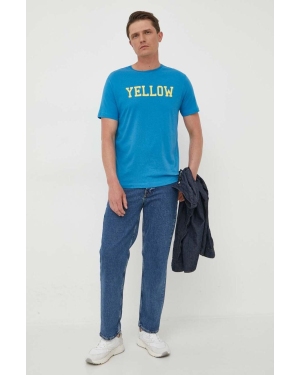 United Colors of Benetton t-shirt bawełniany kolor niebieski z nadrukiem