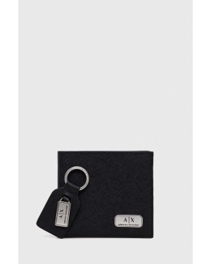 Armani Exchange portfel i brelok skórzany męski kolor czarny