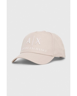 Armani Exchange czapka z daszkiem kolor beżowy z aplikacją