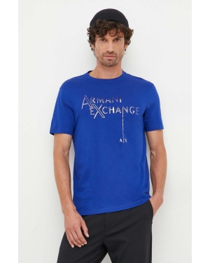 Armani Exchange t-shirt bawełniany kolor niebieski z nadrukiem