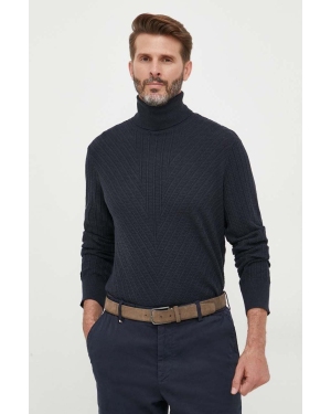 Armani Exchange sweter z domieszką wełny męski kolor granatowy lekki z golferm