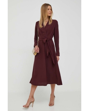 Lauren Ralph Lauren sukienka kolor bordowy midi rozkloszowana