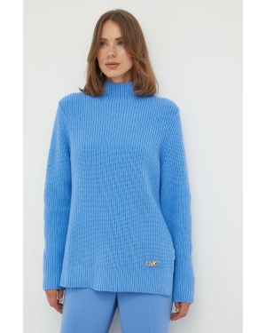 MICHAEL Michael Kors sweter wełniany damski kolor niebieski ciepły z półgolfem