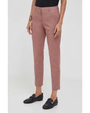Sisley spodnie damskie kolor różowy dopasowane high waist