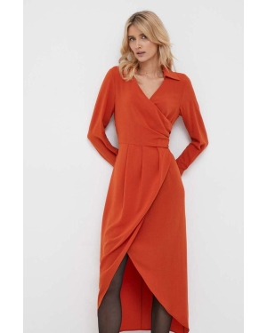 Sisley sukienka kolor pomarańczowy midi rozkloszowana