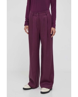 Sisley spodnie damskie kolor fioletowy szerokie high waist