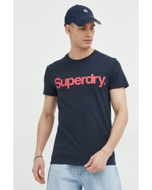 Superdry t-shirt bawełniany kolor granatowy z nadrukiem