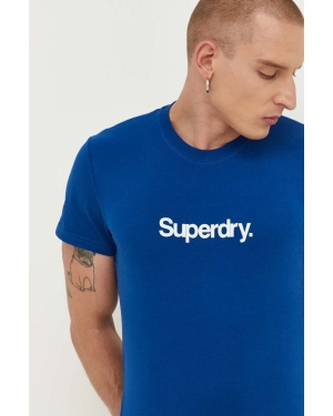 Superdry t-shirt bawełniany kolor niebieski z nadrukiem