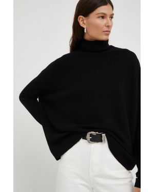 Drykorn sweter wełniany damski kolor czarny lekki z półgolfem