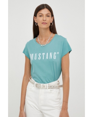 Mustang t-shirt bawełniany kolor turkusowy