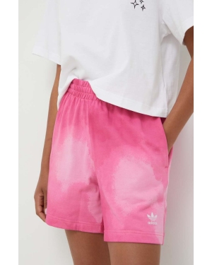 adidas Originals szorty bawełniane kolor różowy wzorzyste high waist