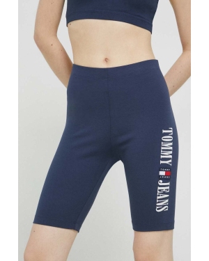 Tommy Jeans szorty damskie kolor granatowy z aplikacją high waist