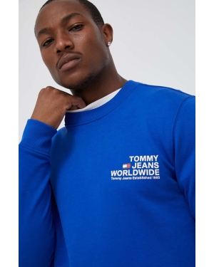 Tommy Jeans bluza bawełniana męska kolor niebieski z nadrukiem