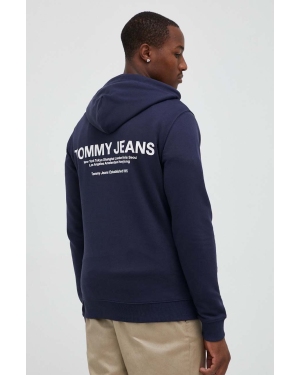 Tommy Jeans bluza bawełniana męska kolor granatowy z kapturem z nadrukiem