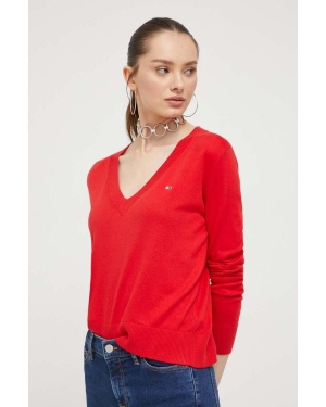 Tommy Jeans sweter damski kolor czerwony lekki z golfem