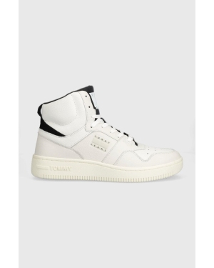 Tommy Jeans sneakersy skórzane TJM BASKET MID LEATHER kolor biały EM0EM01258