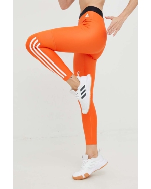 adidas Performance legginsy treningowe Hyperglam damskie kolor pomarańczowy z nadrukiem