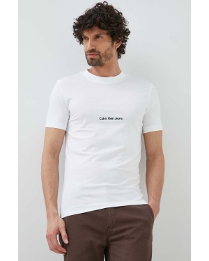 Calvin Klein Jeans t-shirt bawełniany kolor biały z aplikacją