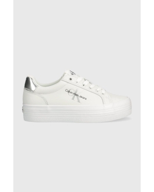 Calvin Klein Jeans sneakersy skórzane VULC FLATFORM LACEUP kolor biały YW0YW01222
