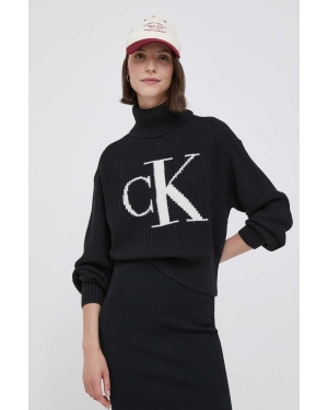 Calvin Klein Jeans sweter bawełniany kolor czarny lekki z golfem