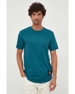 Calvin Klein Jeans t-shirt bawełniany kolor zielony z aplikacją