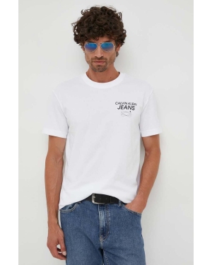 Calvin Klein Jeans t-shirt bawełniany kolor biały z nadrukiem