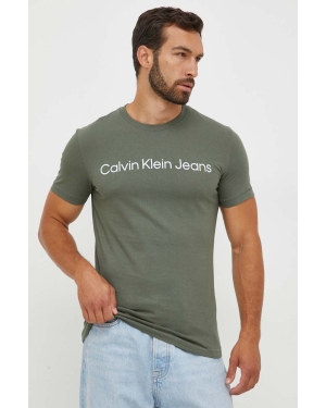 Calvin Klein Jeans t-shirt bawełniany kolor zielony z nadrukiem