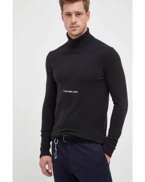 Calvin Klein Jeans sweter bawełniany kolor czarny lekki z golferm