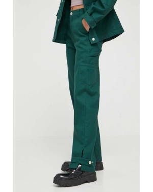 Sixth June spodnie damskie kolor zielony proste high waist