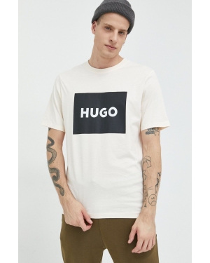 HUGO t-shirt bawełniany 50467952 kolor beżowy z nadrukiem