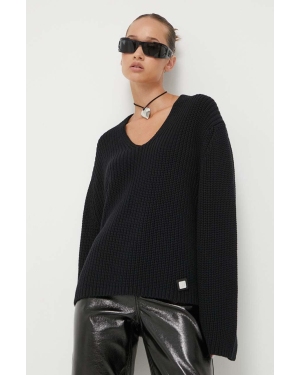 HUGO sweter bawełniany kolor czarny ciepły