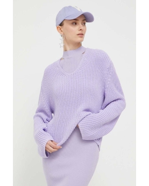 HUGO sweter bawełniany kolor fioletowy ciepły