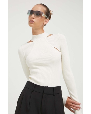 HUGO sweter damski kolor beżowy lekki z półgolfem