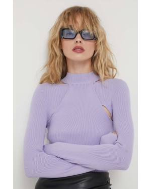 HUGO sweter damski kolor fioletowy lekki z półgolfem