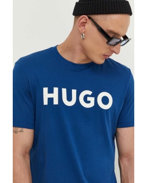 HUGO t-shirt bawełniany kolor niebieski z nadrukiem