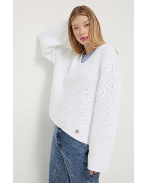 HUGO sweter bawełniany kolor biały ciepły