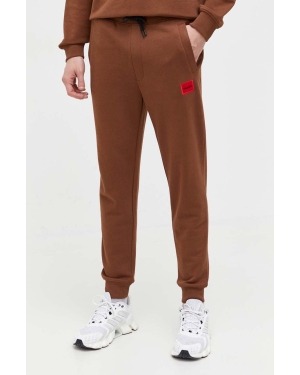 HUGO spodnie dresowe bawełniane kolor brązowy melanżowe