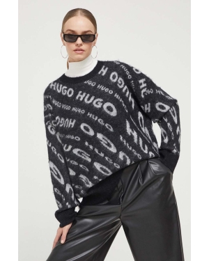 HUGO sweter z domieszką wełny damski kolor czarny lekki