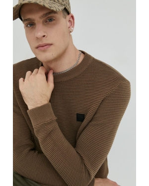 Solid sweter bawełniany męski kolor brązowy lekki