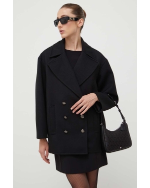 Patrizia Pepe płaszcz z domieszką wełny kolor czarny przejściowy oversize
