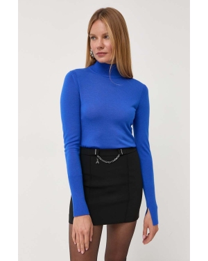 Patrizia Pepe sweter wełniany damski kolor niebieski lekki z półgolfem