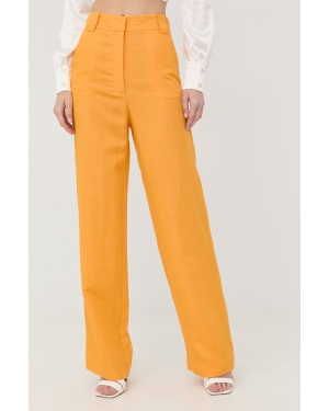 Patrizia Pepe spodnie lniane damskie kolor żółty szerokie high waist