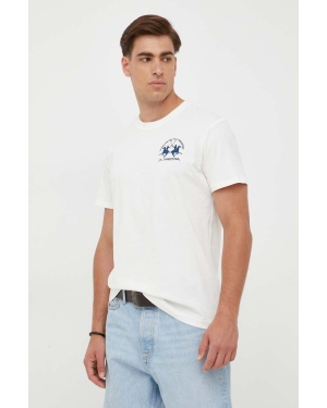 La Martina t-shirt bawełniany kolor beżowy z aplikacją