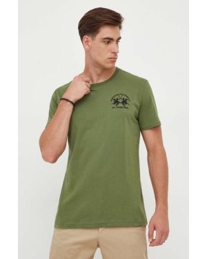 La Martina t-shirt bawełniany kolor zielony z aplikacją