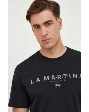 La Martina t-shirt bawełniany kolor czarny z nadrukiem