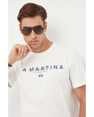 La Martina t-shirt bawełniany kolor beżowy z nadrukiem