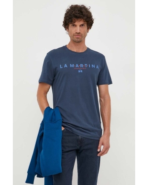 La Martina t-shirt bawełniany kolor granatowy z nadrukiem