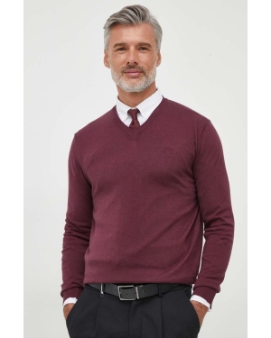 La Martina sweter z domieszką wełny męski kolor bordowy lekki